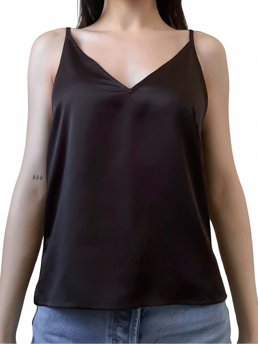 DYNAMITE V-Neck Cami Top Satin Loose Fit Black Size XS EUC